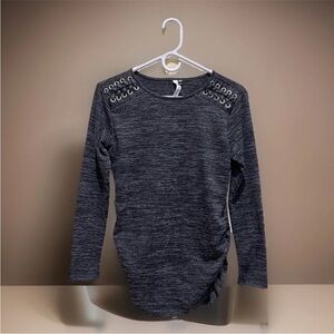 Charcoal Long Sleeve Fitted Top with Eyelet Accents by NY Collection